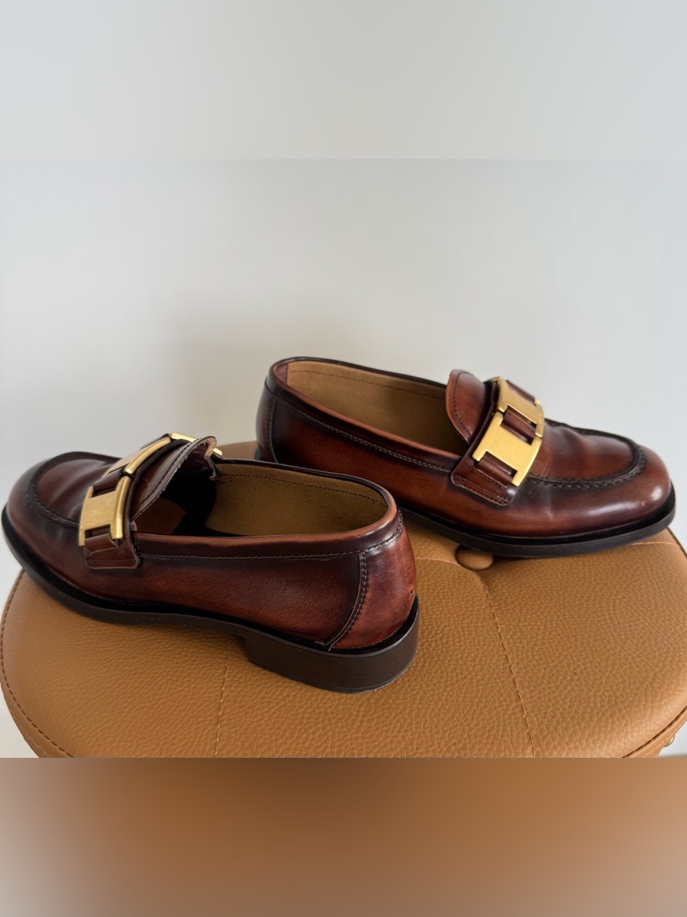 Prada Brown Leather Loafers with Gold Buckle - Picture 7 of 11